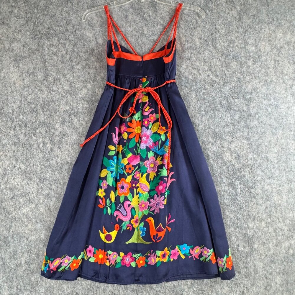 Voom By Joy Jan Silk Floral Dress Sz S Strappy Blue Orange Knee Length - Picture 10 of 14